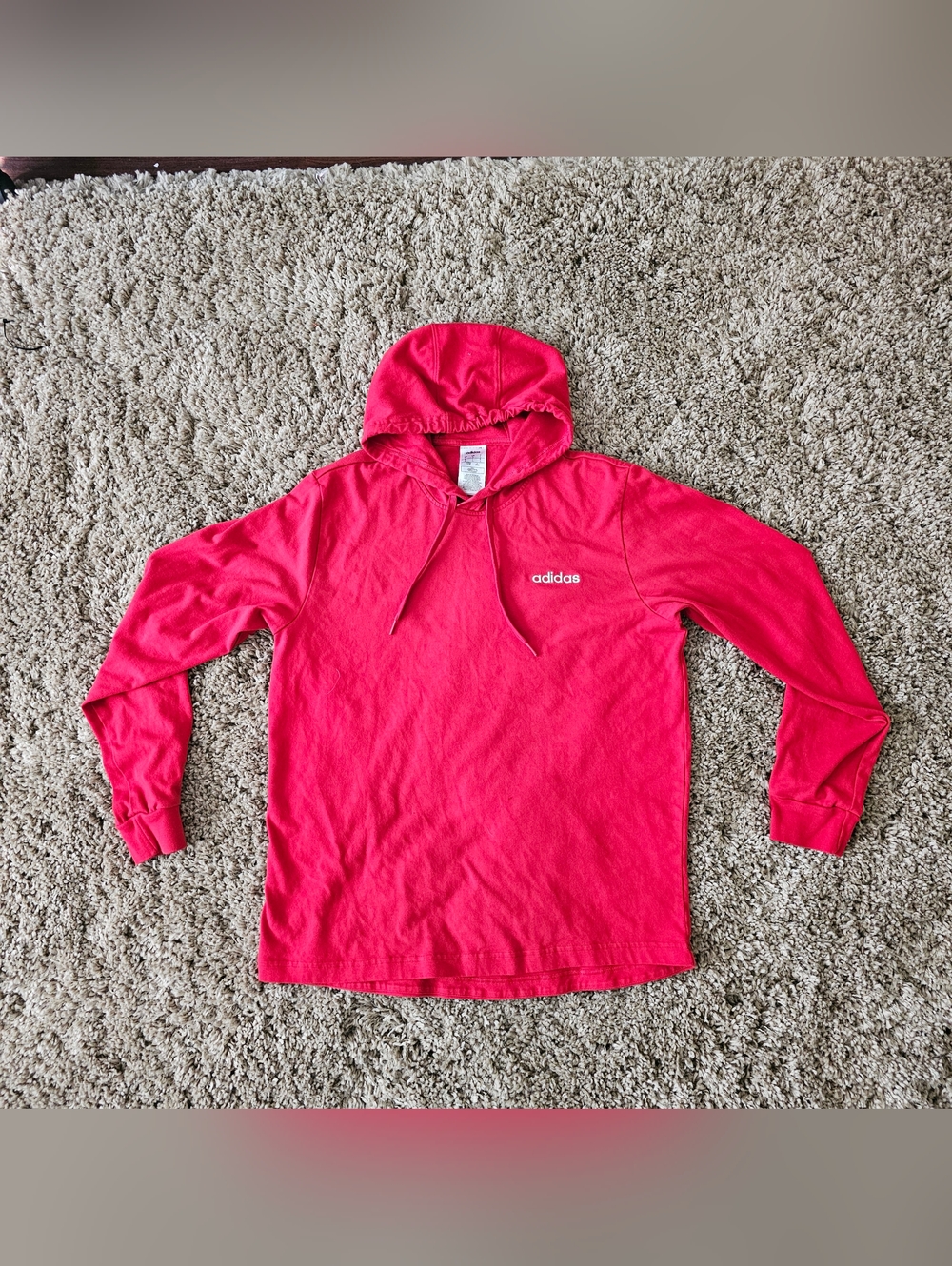 Adidas Essential Scarlet/White Cotton Jersey Hoodie Men sz Large